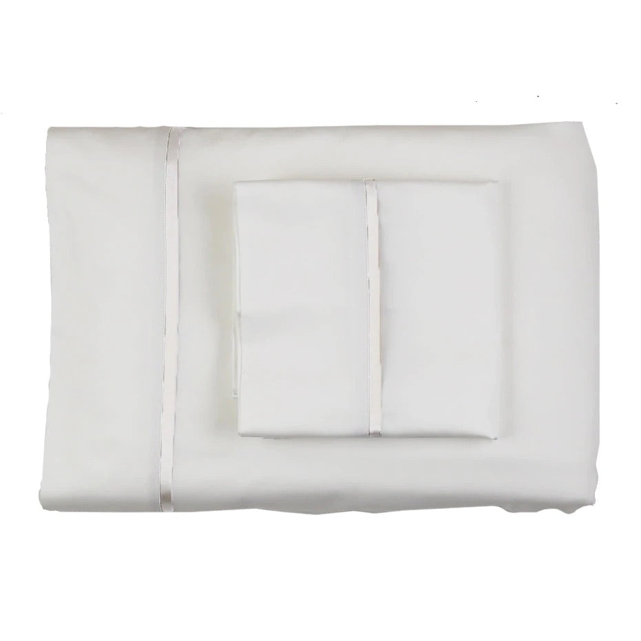 Ivory Cotton Sheet Sets with Charmeuse Trim by Ann Gish | Fig Linens