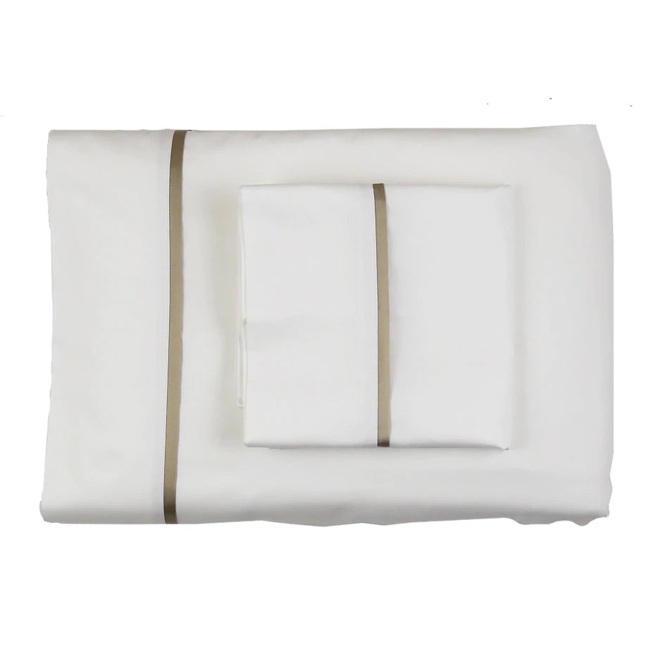 White and Mystery Cotton Sheet Sets with Charmeuse Trim by Ann Gish | Fig Linens