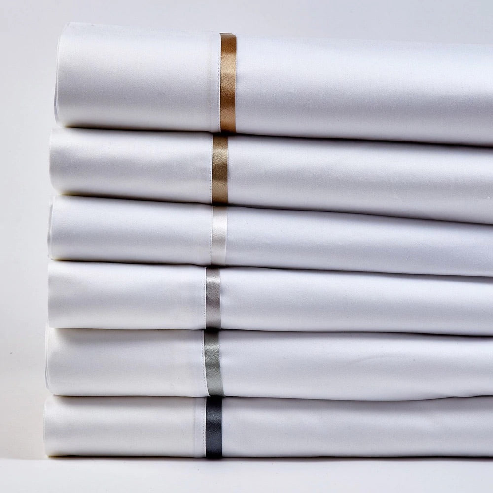 Cotton White Sheet Sets with Charmeuse Trim by Ann Gish | Fig Linens