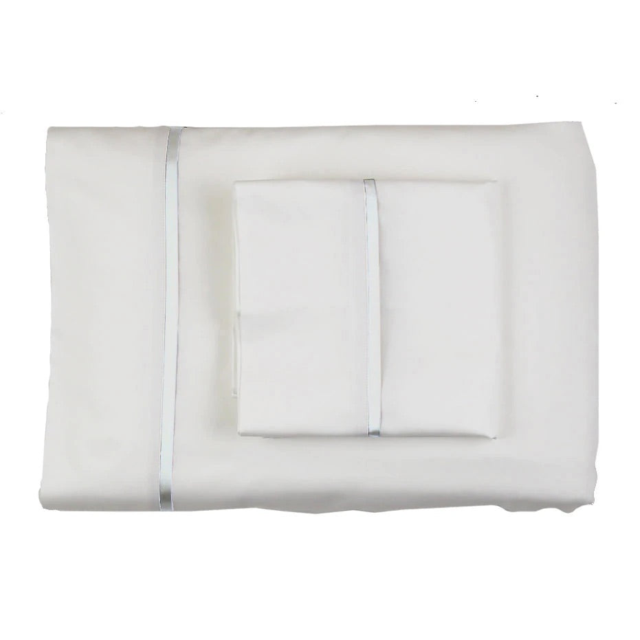 White Cotton Sheet Sets with Charmeuse Trim by Ann Gish | Fig Linens