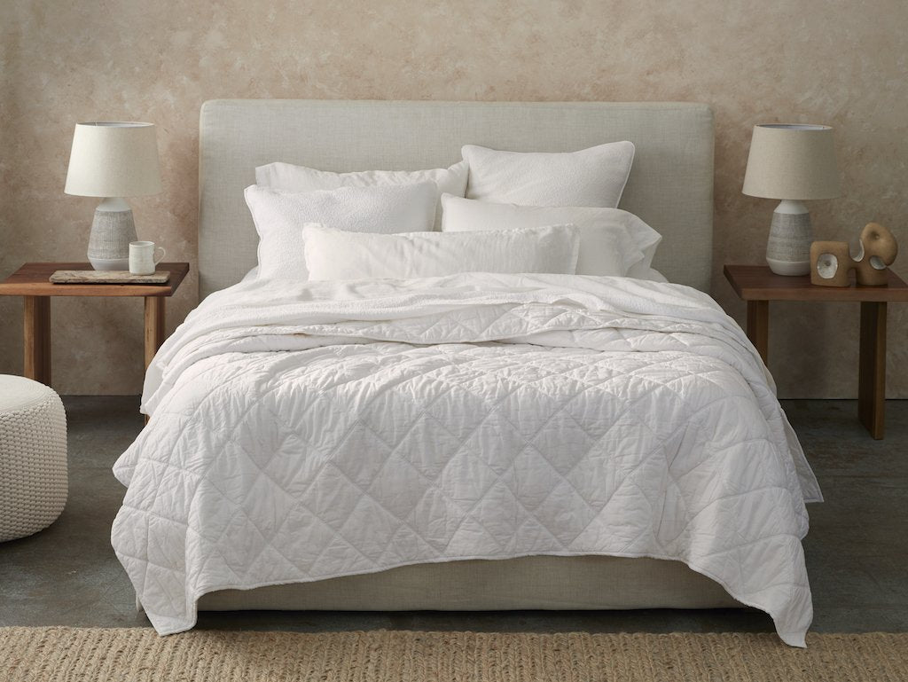 Fig Linens - White Diamond Stitched Organic Cotton Comforter by Coyuchi