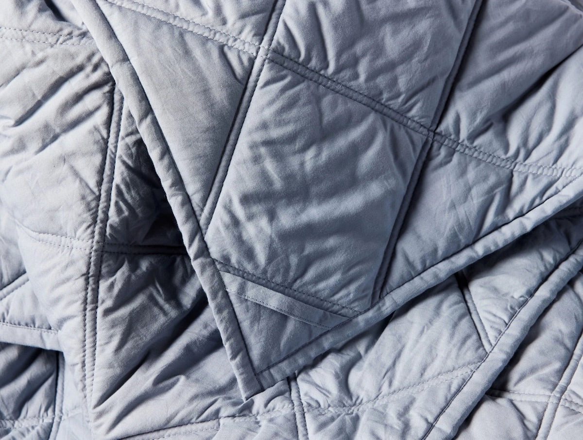 Steel Blue Diamond Stitched Organic Cotton Comforter by Coyuchi