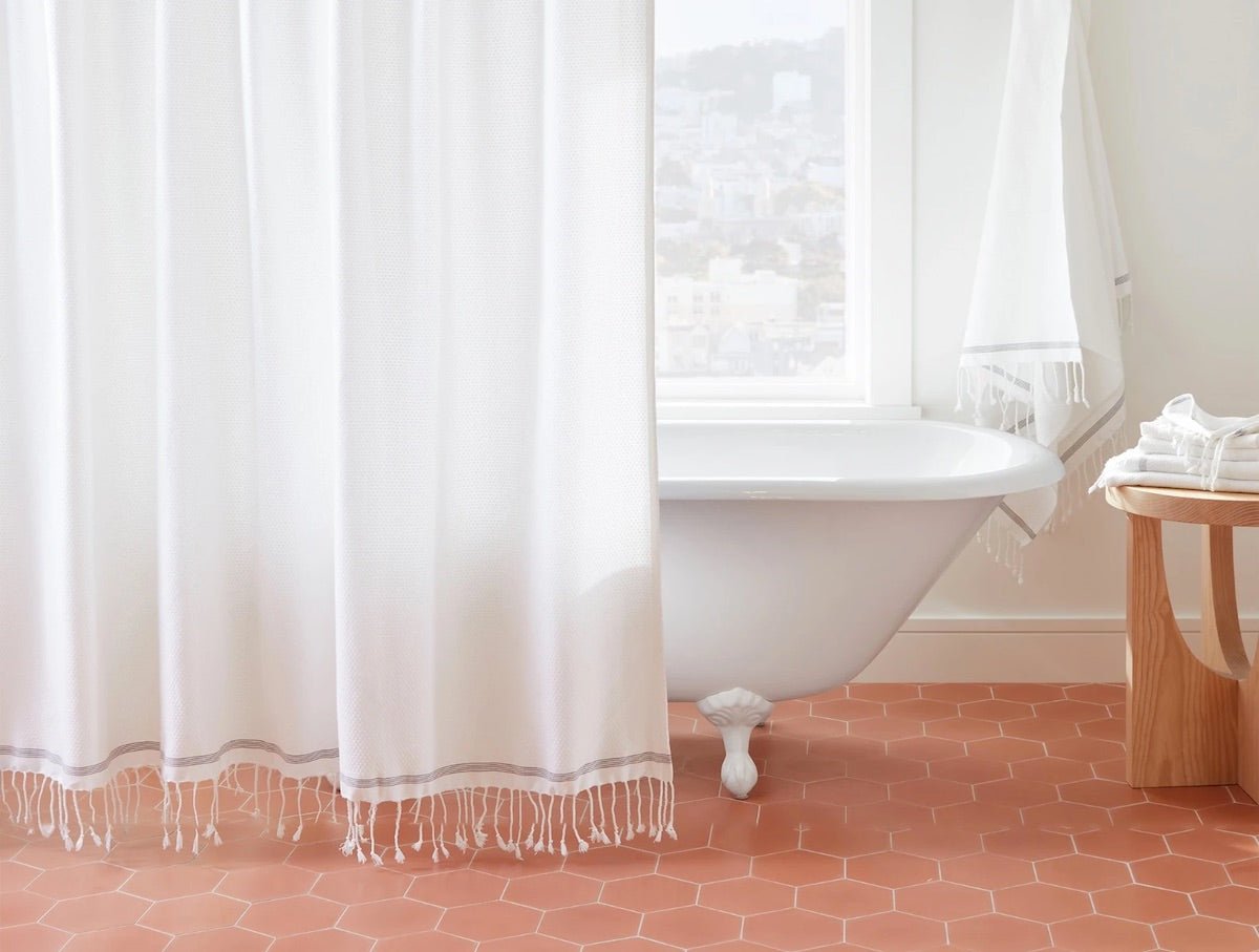 Fig Linens - Alpine White Mediterranean Organic Shower Curtain by Coyuchi