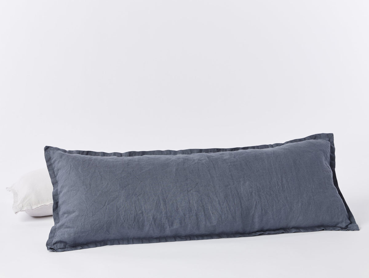 Harbor Blue Organic Relaxed Linen Lumbar Pillow by Coyuchi