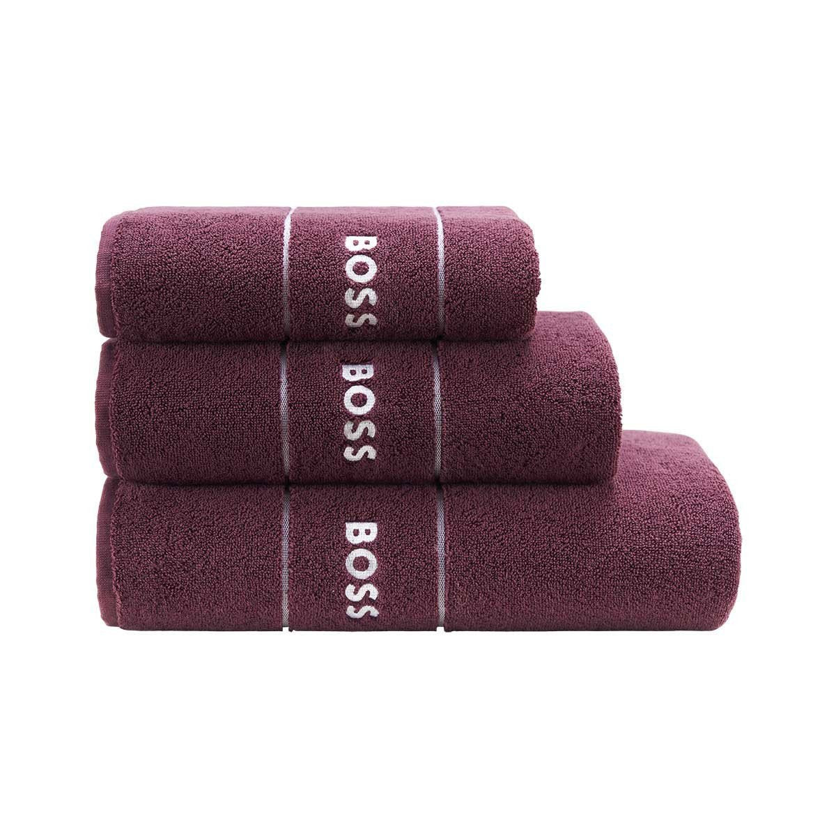 Stack - Plain Burgundy Bath Towel Collection by Hugo Boss | Fig Linens