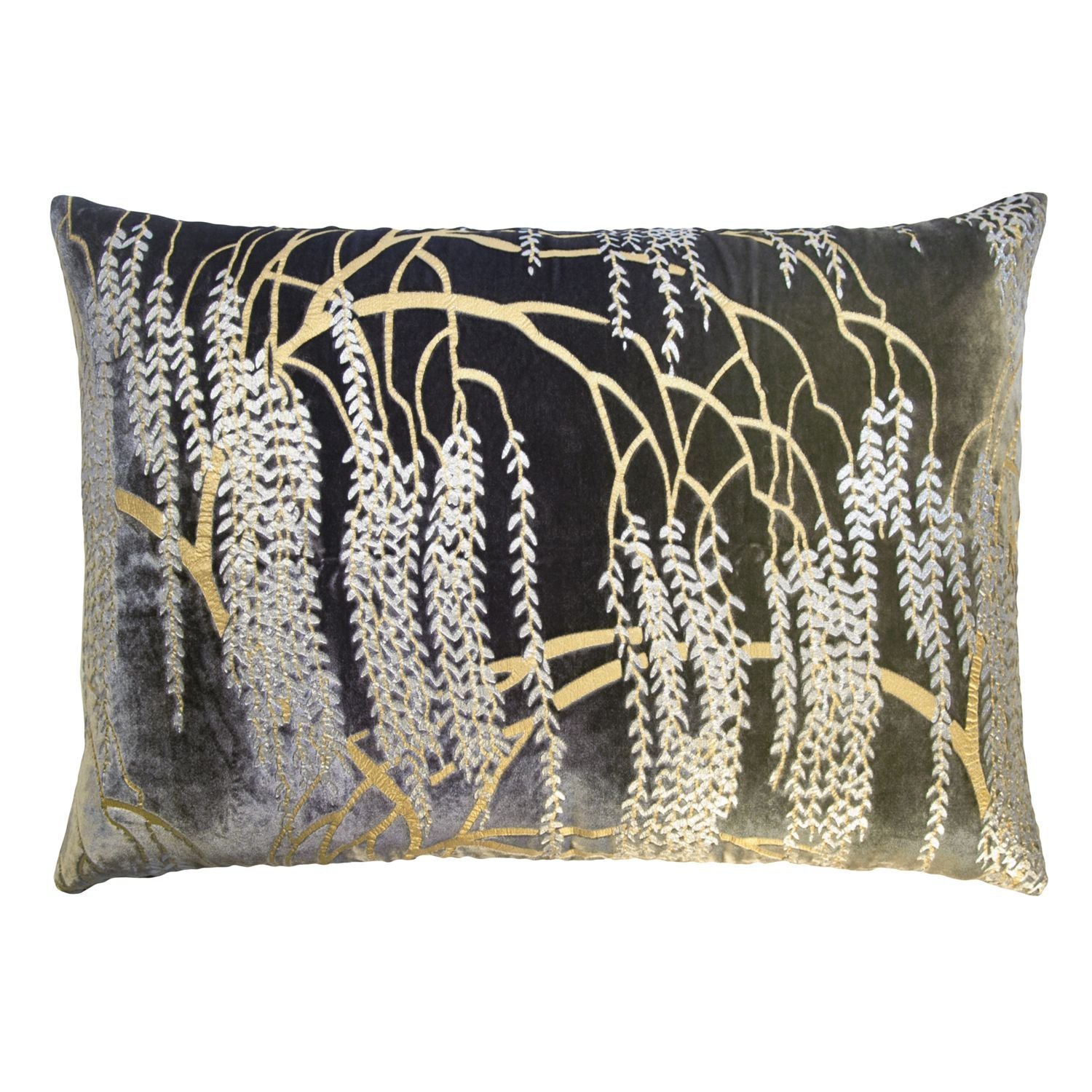 Fig Linens - Oregano Willow Metallic Velvet Throw Pillow by Kevin O'Brien Studio