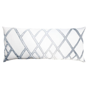 Fig Linens - White & Steel Net Velvet Appliqué Large Boudoir Pillow by Kevin O'Brien Studio