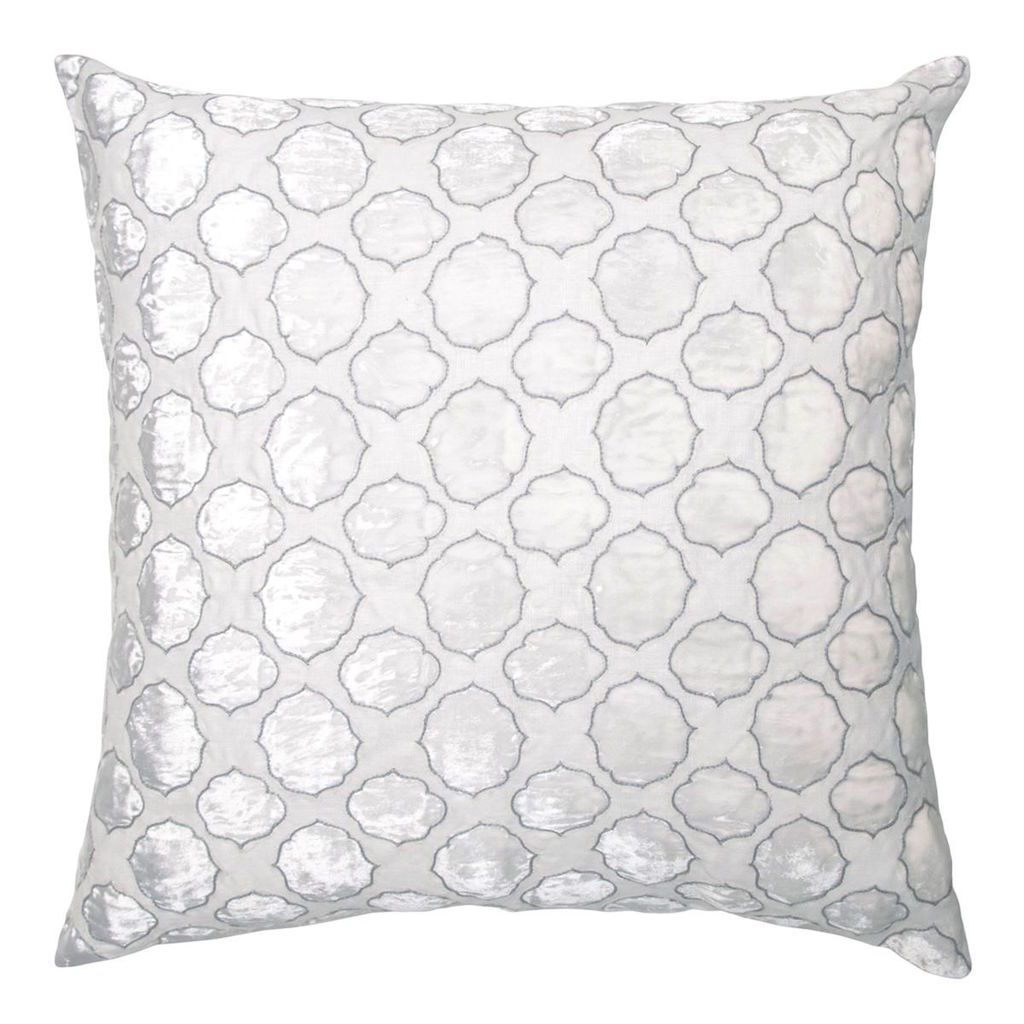 Fig Linens - Tile White &amp; Grey Velvet Appliqué Pillow by Kevin O&#39;Brien Studio