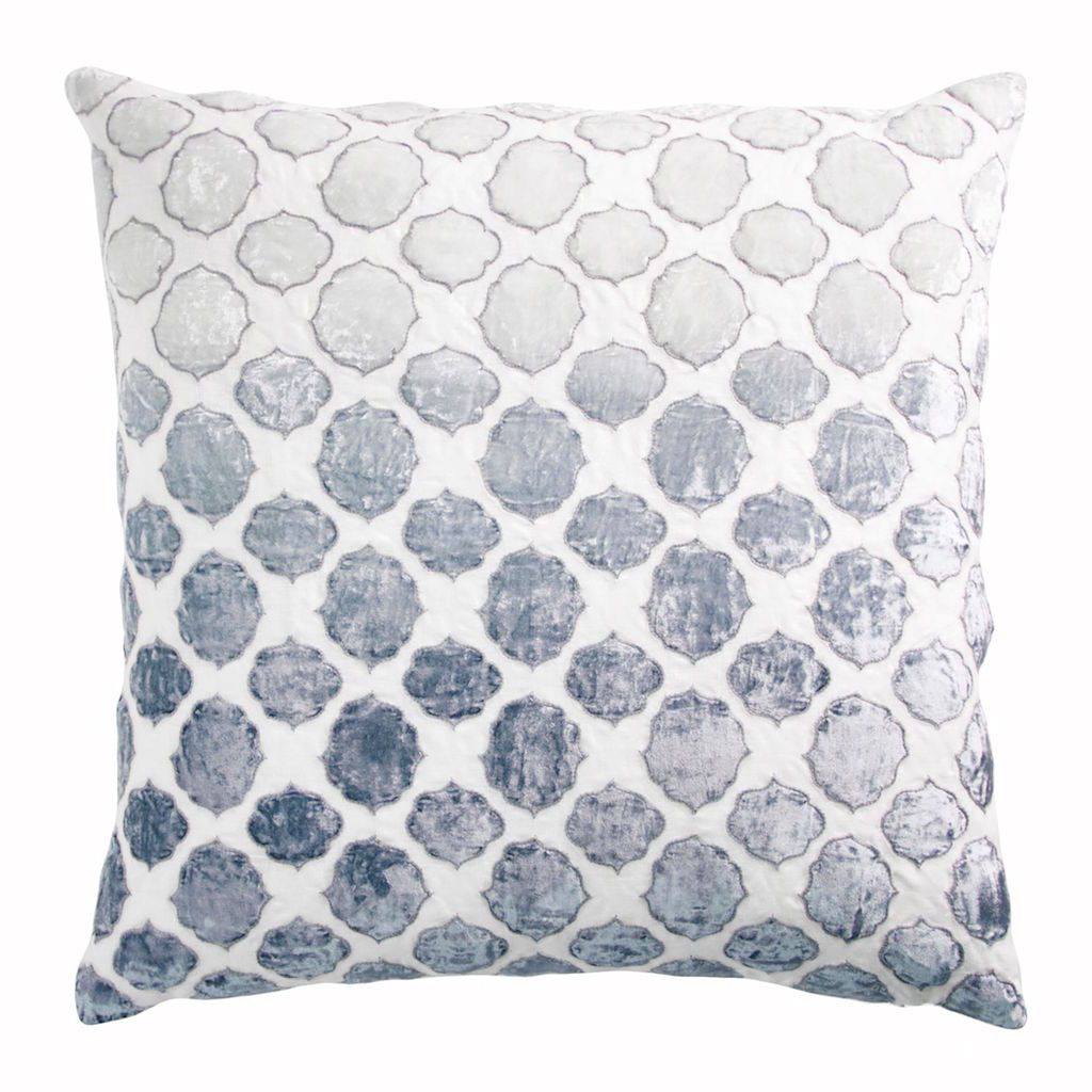 Fig Linens - Steel &amp; White Tile Velvet Appliqué Pillow by Kevin O&#39;Brien Studio
