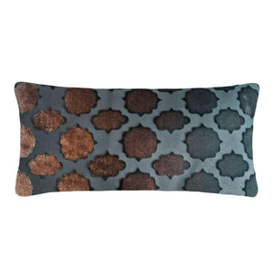 Fig Linens - Mod Fretwork Gunmetal Velvet Boudoir  Pillows by Kevin O'Brien Studio