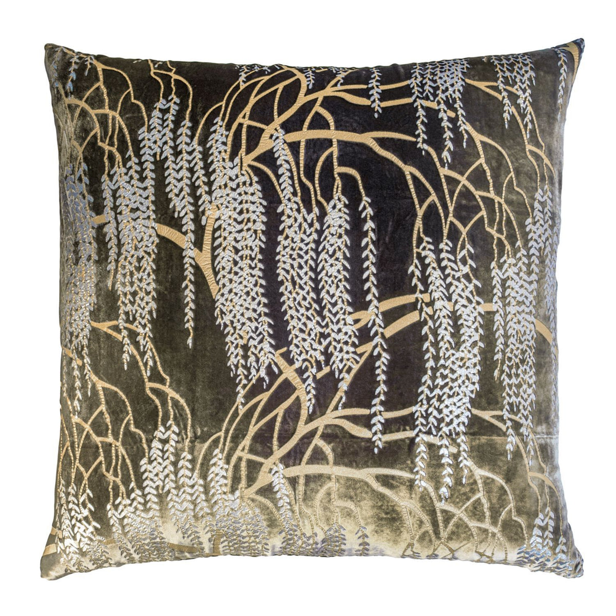 Fig Linens - Oregano Willow Metallic Velvet Pillow by Kevin O&#39;Brien Studio