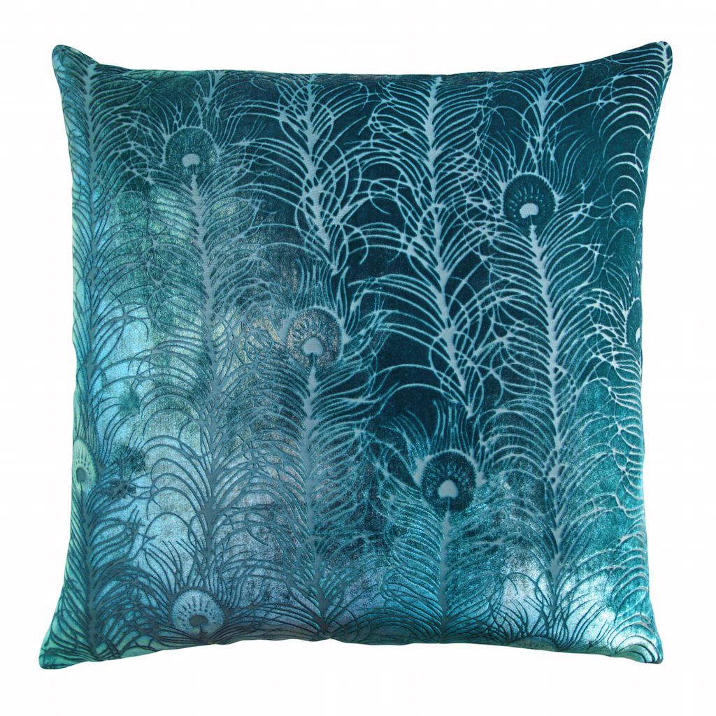 Fig Linens - Pacific Peacock Feather Decorative Pillow by Kevin O&#39;Brien Studio 