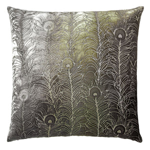 Fig Linens - Oregano Peacock Feather Square Decorative Pillow by Kevin O'Brien Studio