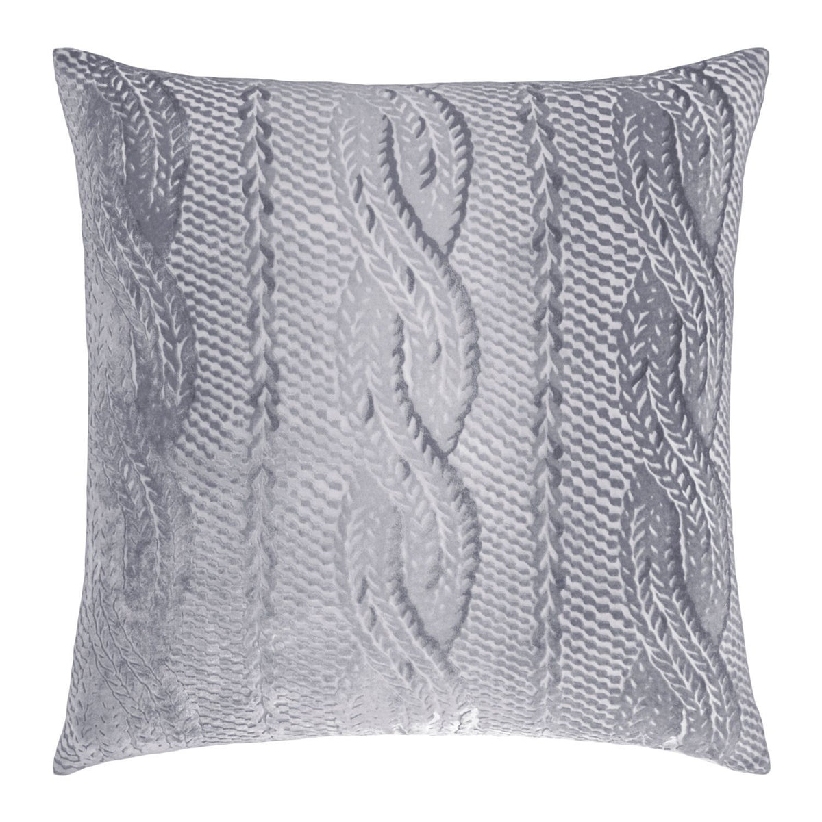 Fig Linens - Silver Grey Cable Knit Velvet Decorative Pillow by Kevin O&#39;Brien Studio 