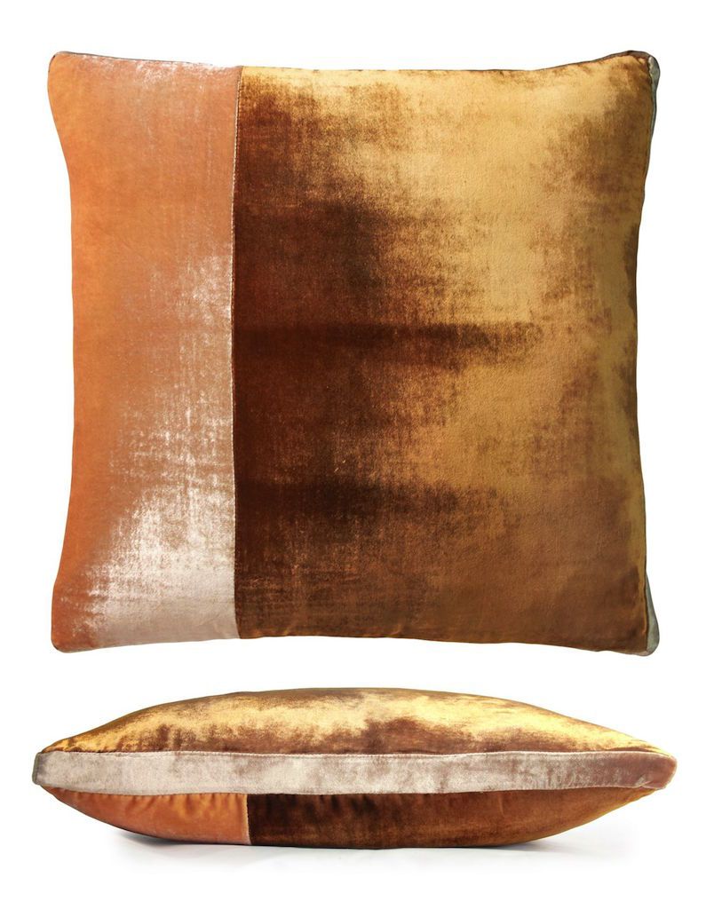 Fig Linen - Copper Ivy Color Block Velvet Pillow by Kevin O&#39;Brien Studio 