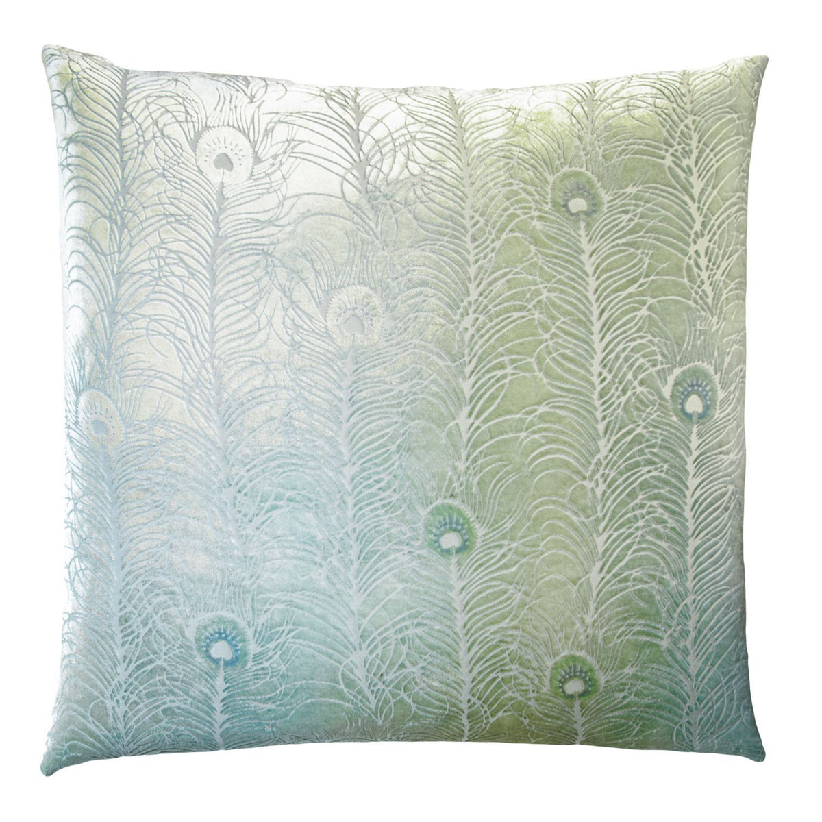 Fig Linens - Ice Peacock Feather Decorative Pillow by Kevin O&#39;Brien Studio
