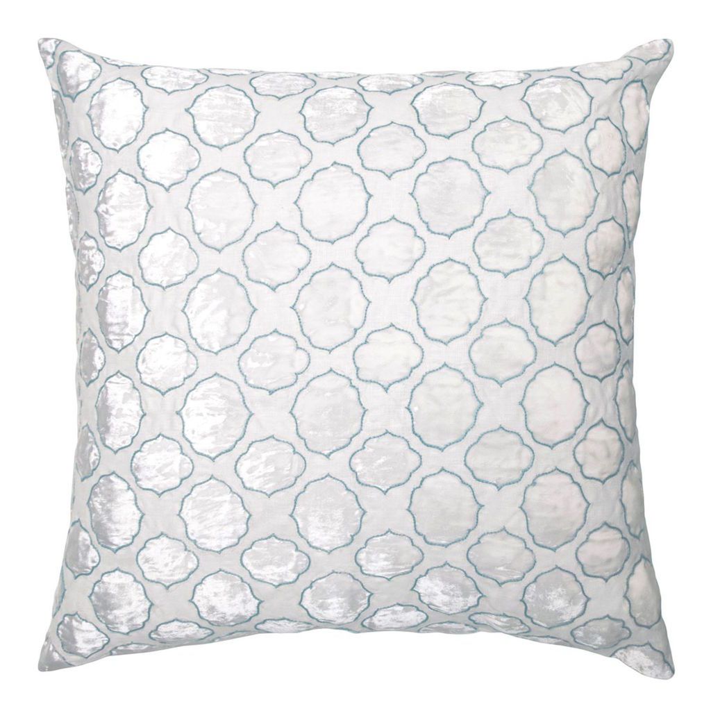 Fig Linens - Robin&#39;s Egg Tile Velvet Appliqué Pillow by Kevin O&#39;Brien Studio