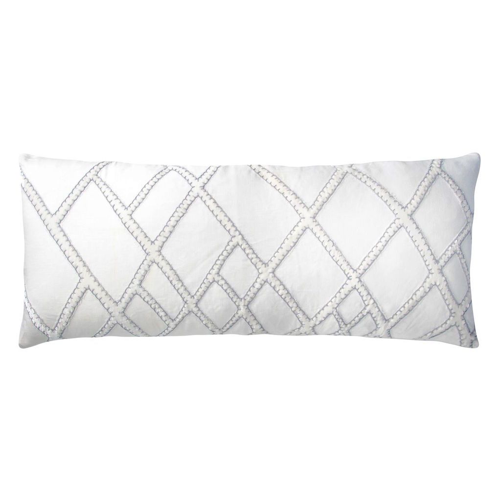 Fig Linens - Kevin O'Brien Studio Net White and Grey Velvet Applique Large Boudoir Pillow