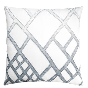 Fig Linens - White & Steel Net Velvet Appliqué Pillow by Kevin O'Brien Studio