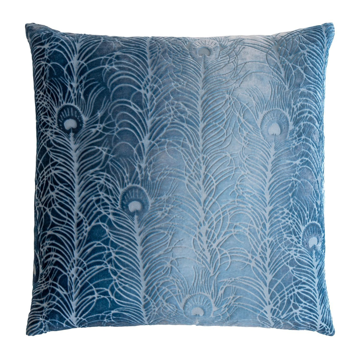 Fig Linens - Denim Peacock Feather Decorative Pillow by Kevin O&#39;Brien Studio