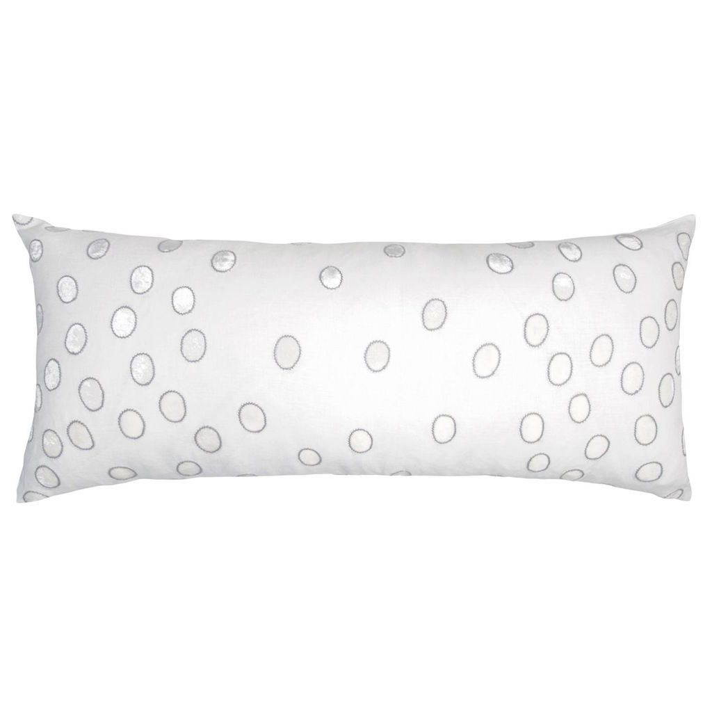 Kevin O'Brien Studio Ovals White & Grey Velvet Appliqué Large Boudoir Pillow - Fig Linens 