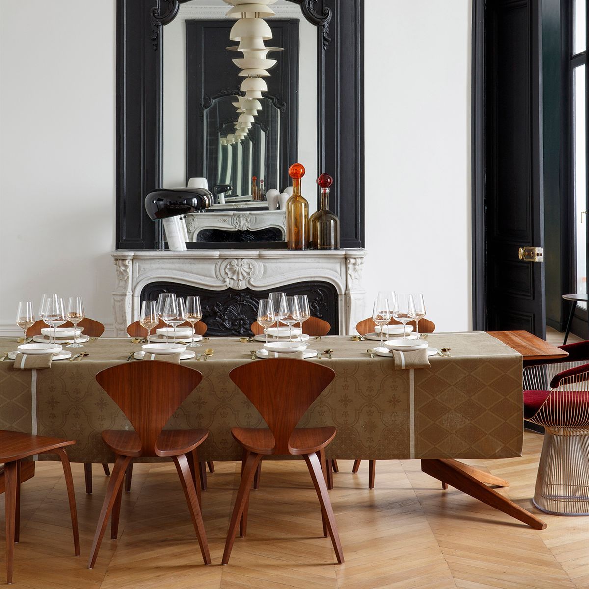 Fig Linens - Armoiries Brown Table Linens by Le Jacquard Français - Lifestyle