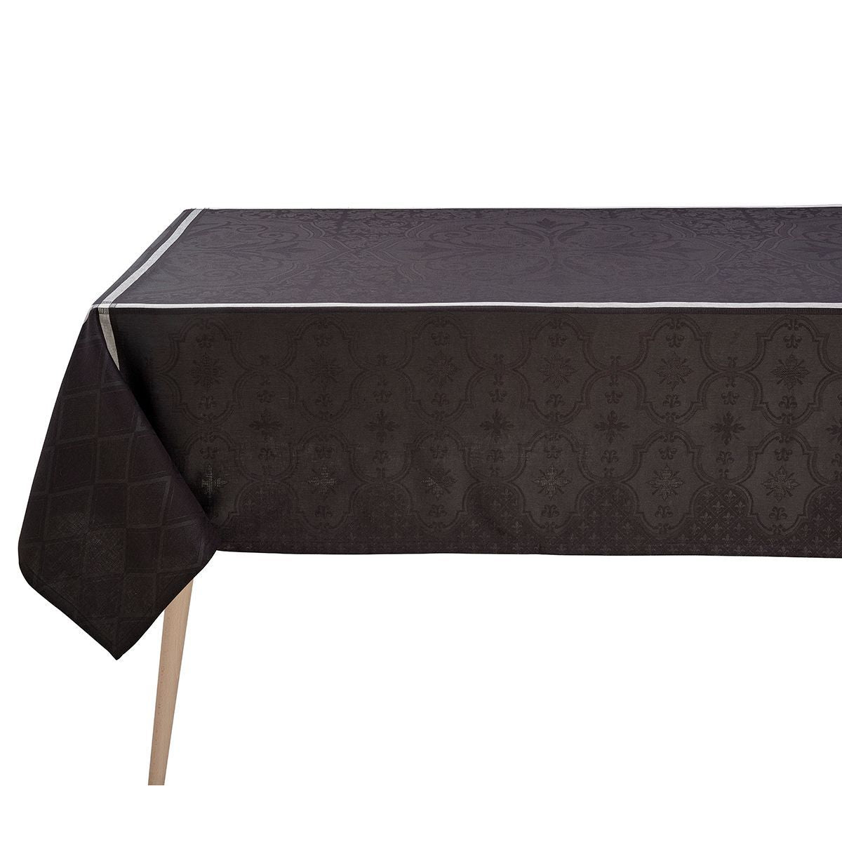 Fig Linens - Armoiries Black Linen Tablecloths by Le Jacquard Français
