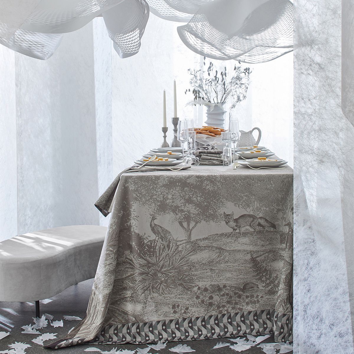 Foret Enchantee Grey Table Linens by Le Jacquard Français | Fig Linens