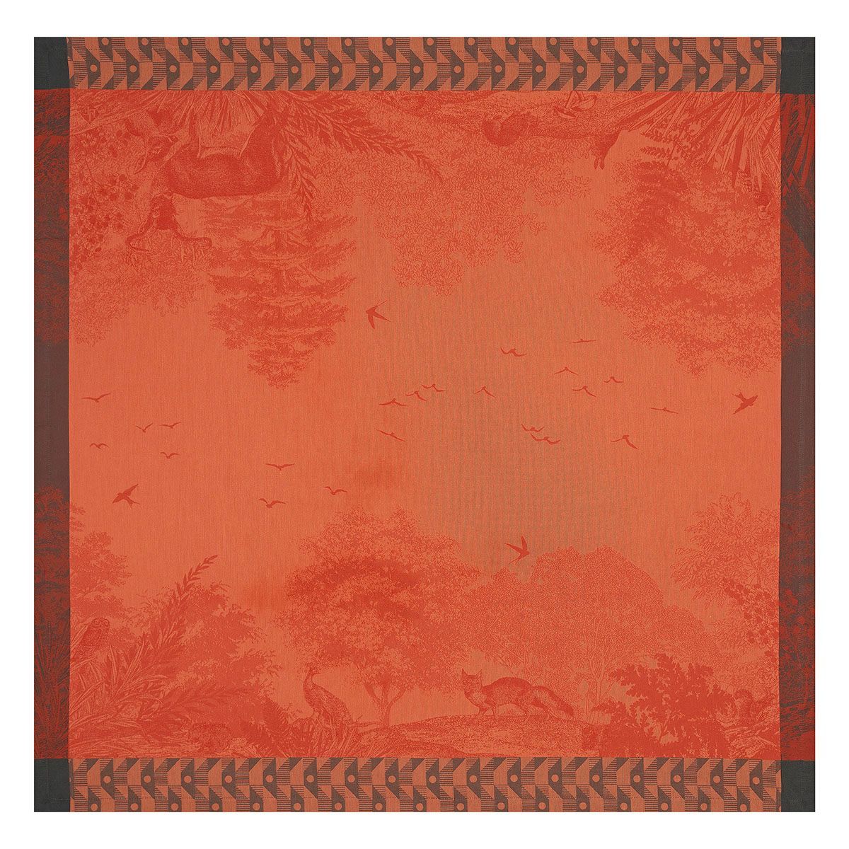 Fig Linens - Foret Enchantee Orange Table Linens by Le Jacquard Français - Small Square Tablecloth