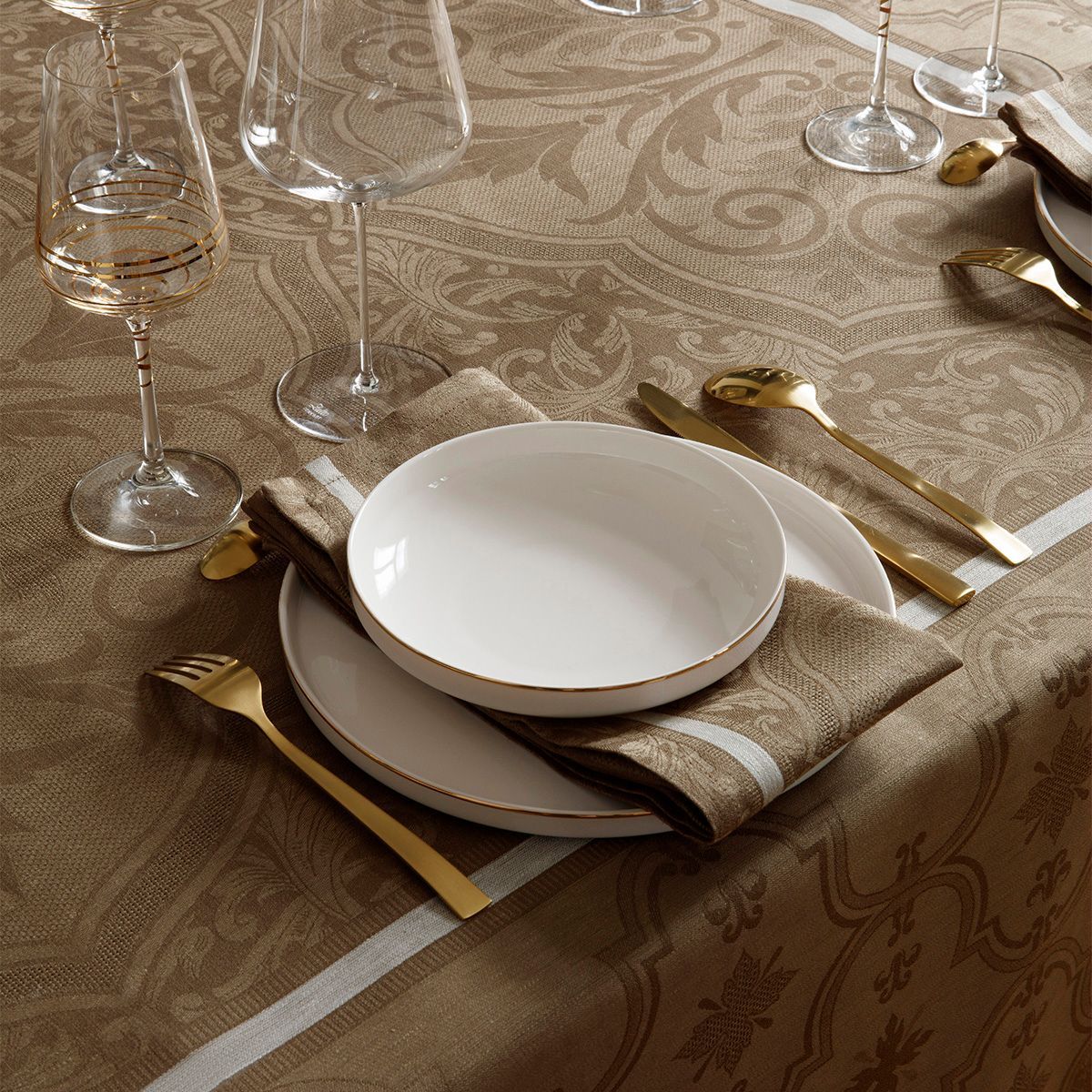 Armoiries Brown Table Linens by Le Jacquard Français | Fig Linens