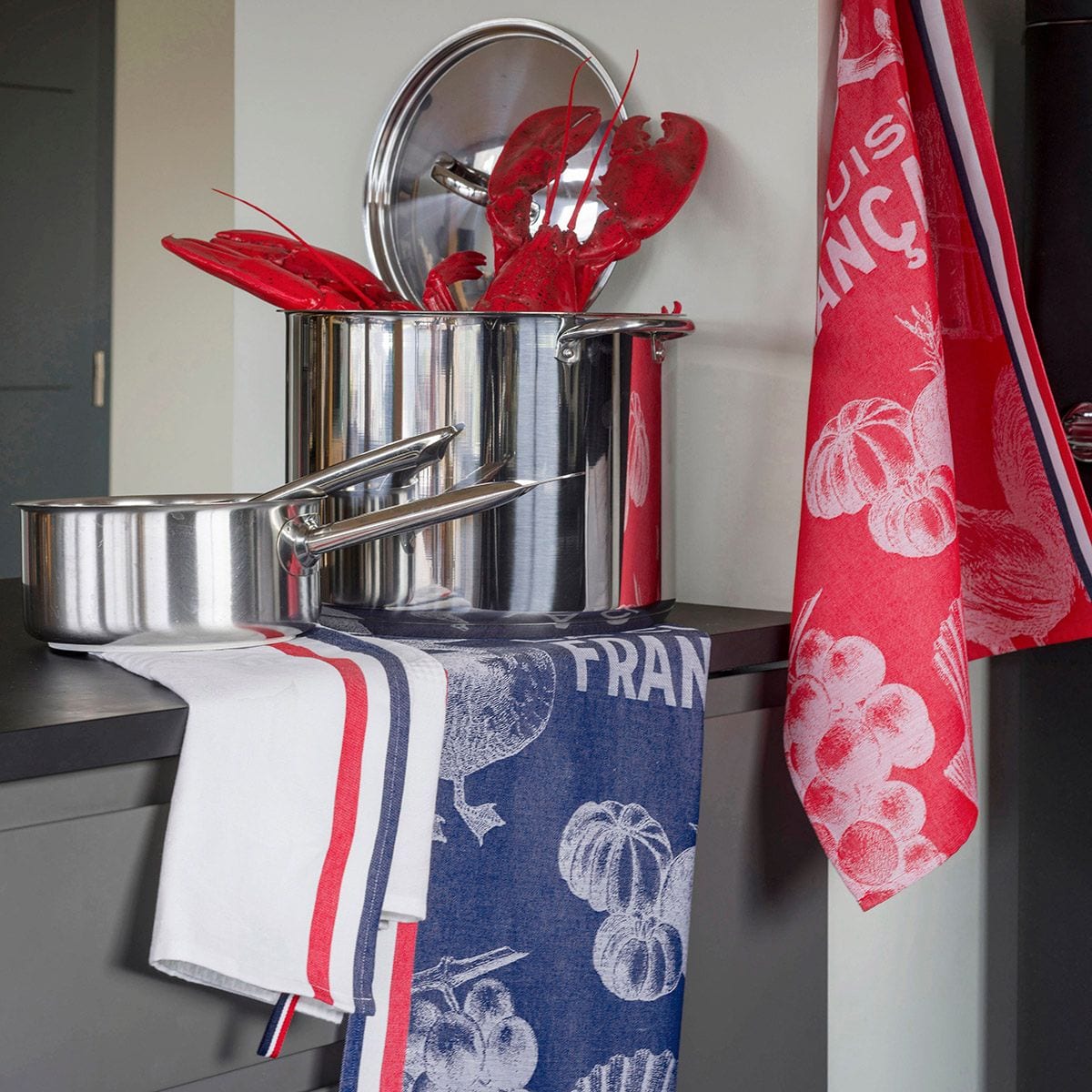 Lifestyle shot - Gastronomie Red Tea Towels by Le Jacquard Français | Fig Linens 