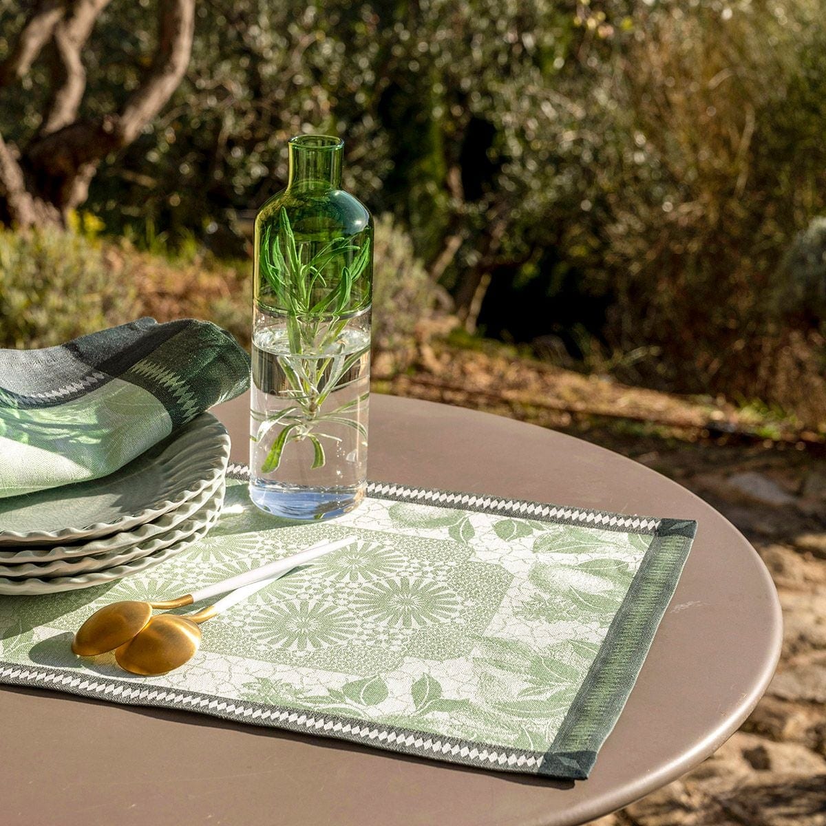 Jardin D’Orient Light Green Table Linens by Le Jacquard Français -  Tablecloth - Lifestyle