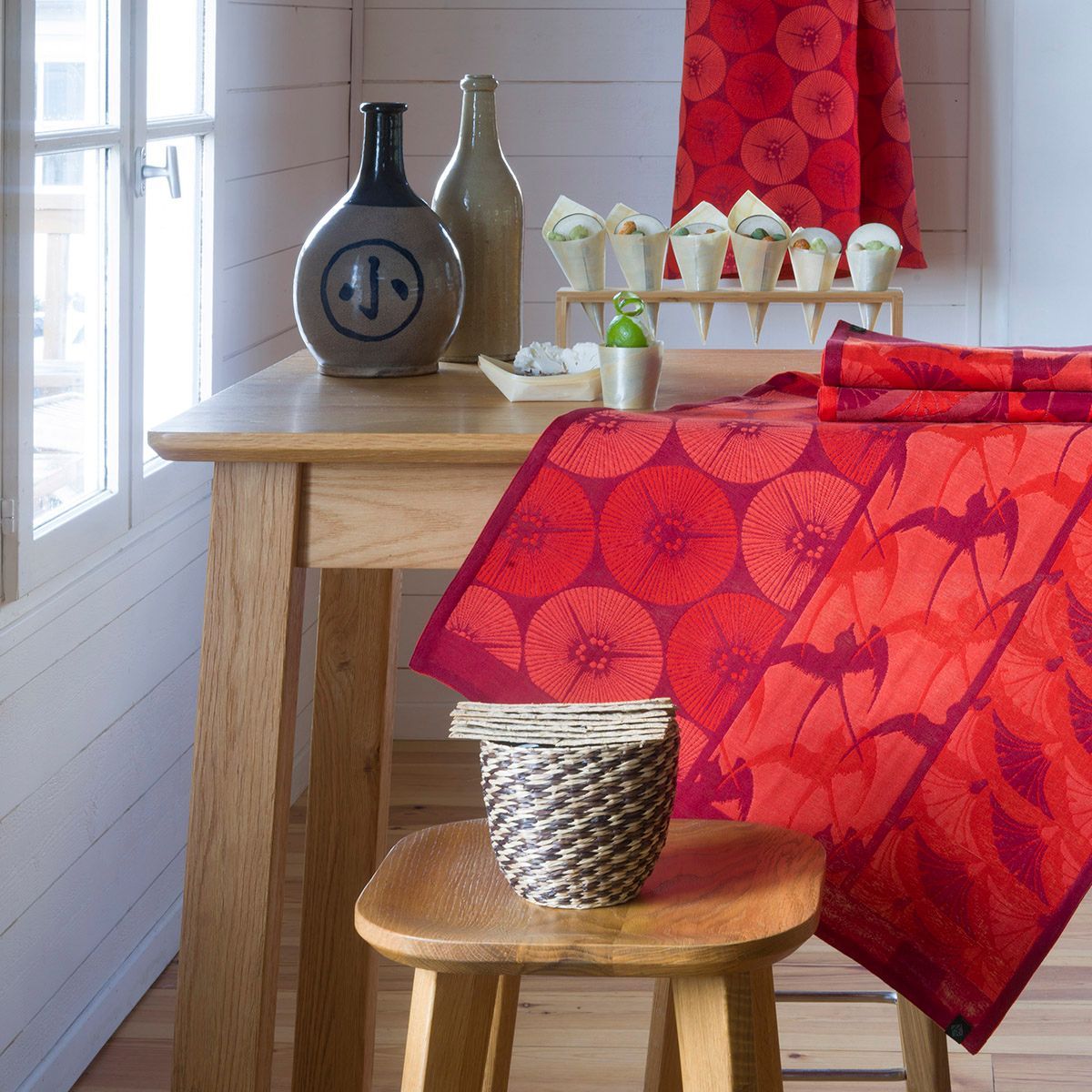Yukata Red Tea Towels by Le Jacquard Français | Fig Linens and Home