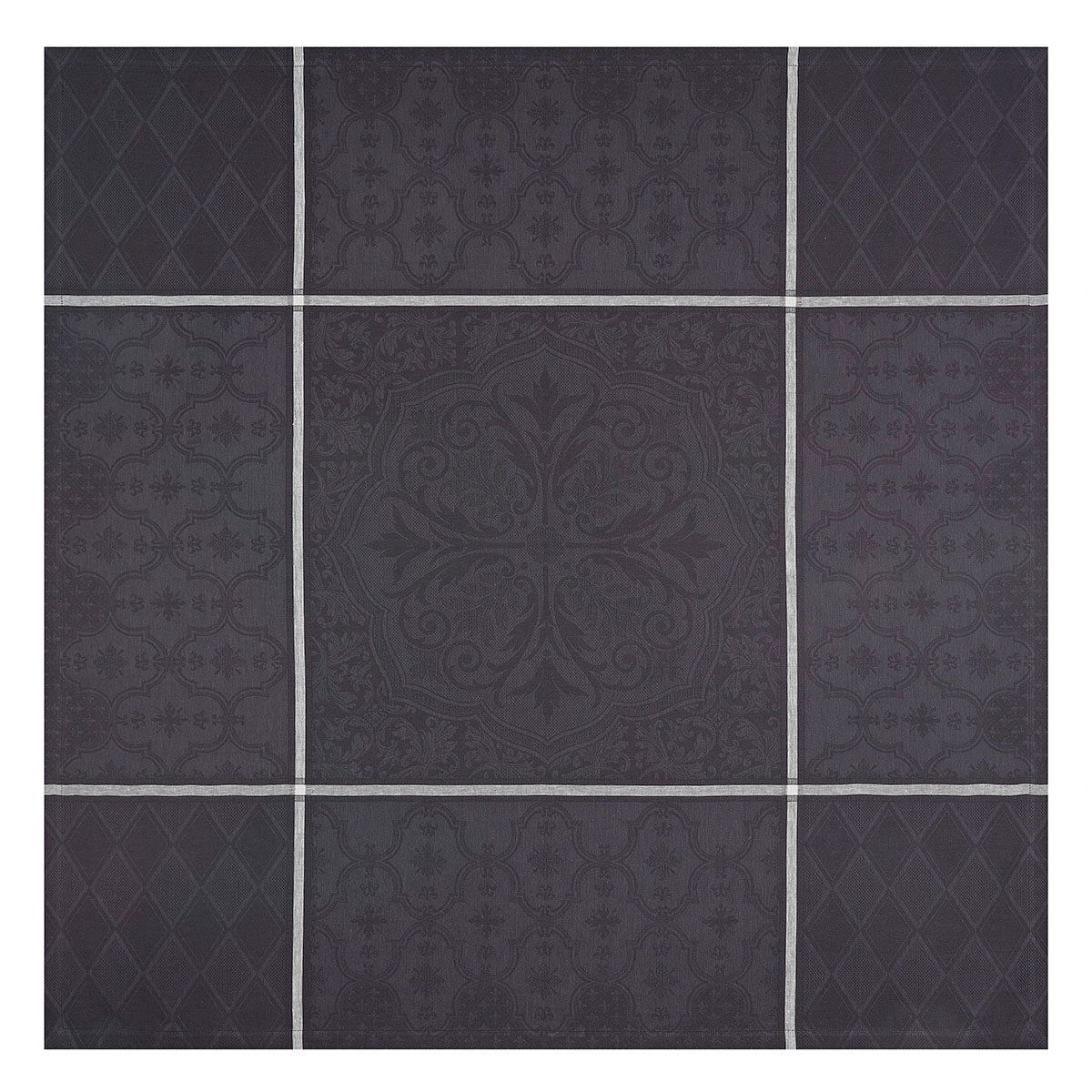 Fig Linens - Armoiries Black Linen Square Tablecloth by Le Jacquard Français