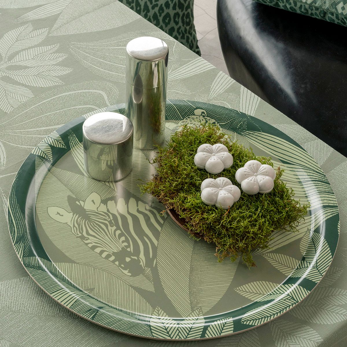 Lifestyle shot - Nature Sauvage Green Tray by Le Jacquard Français | Fig Linens