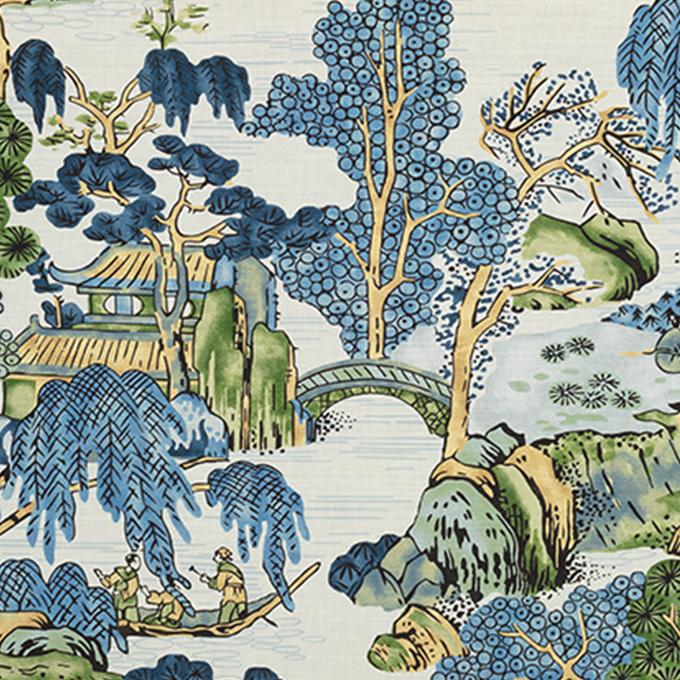 Asian Scenic Blue/Green Bedding by Legacy Home | Thibaut Fabrics Dynasty Collection
