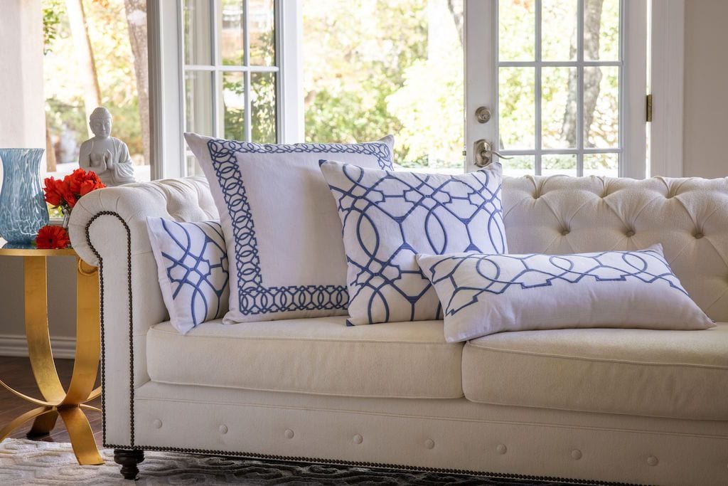 Fig Linens - Magic White & Azure Decorative Pillow by Lili Alessandra - Lifestyle