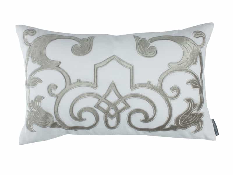 Fig Linens -Mozart White &amp; Ice Silver Lumbar Pillow by Lili Alessandra
