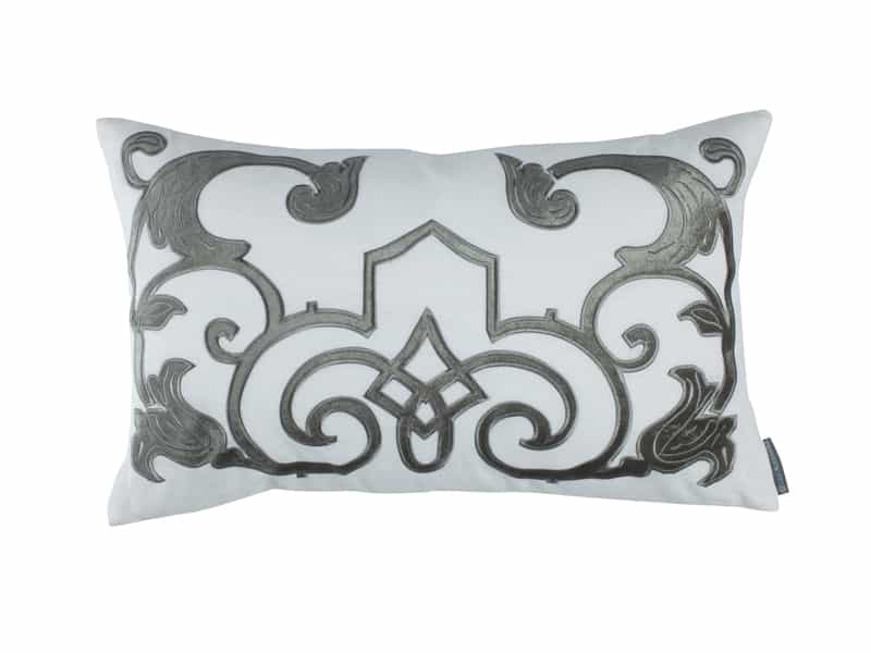 Mozart White &amp; Silver Lumbar Pillow by Lili Alessandra | Fig Linens