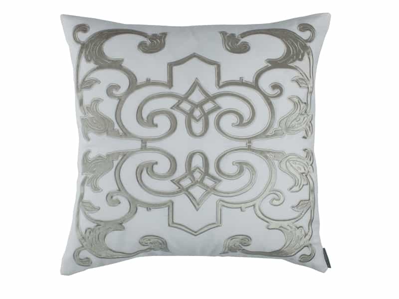 Fig Linens - Mozart Square White &amp; Ice Silver Pillow by Lili Alessandra