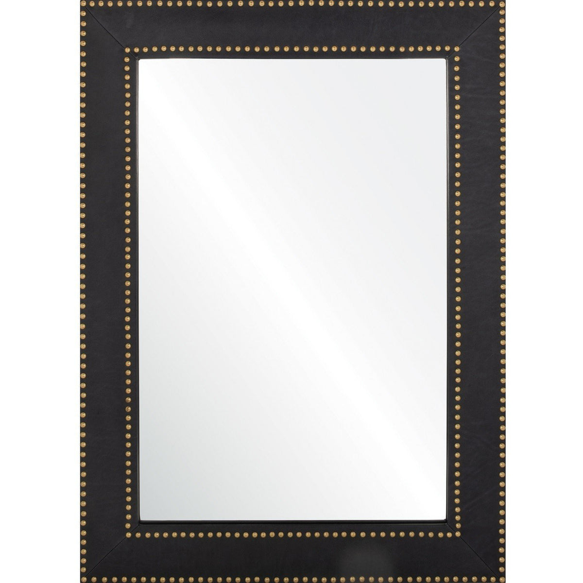 Fig Linens - Mirror Image Home - Leopold Navy Leather &amp; Brass Mirror by Bunny Williams 