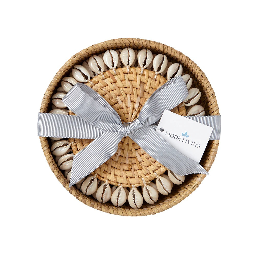 Beige Capiz Rattan & Seashell Coasters by Mode Living | Fig Linens