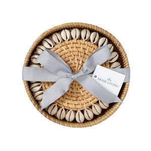 Packaged - Beige Capiz Rattan & Seashell Coasters by Mode Living | Fig Linens