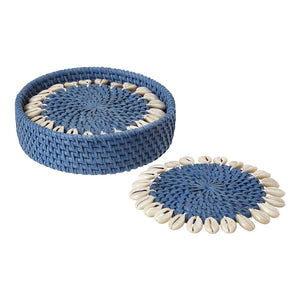 Blue Capiz Rattan & Seashell Coasters by Mode Living | Fig Linens