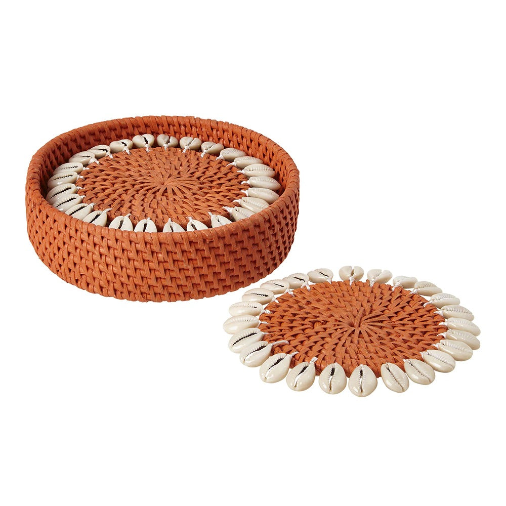 Orange Capiz Rattan & Seashell Coasters by Mode Living | Fig Linens