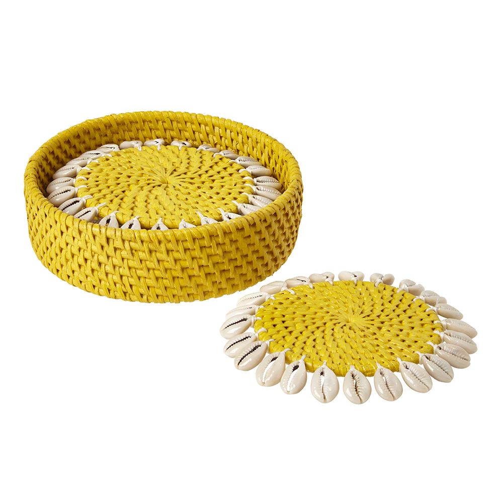 Yellow Capiz Rattan & Seashell Coasters by Mode Living | Fig Linens