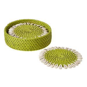 Green Capiz Rattan & Seashell Coasters by Mode Living | Fig Linens
