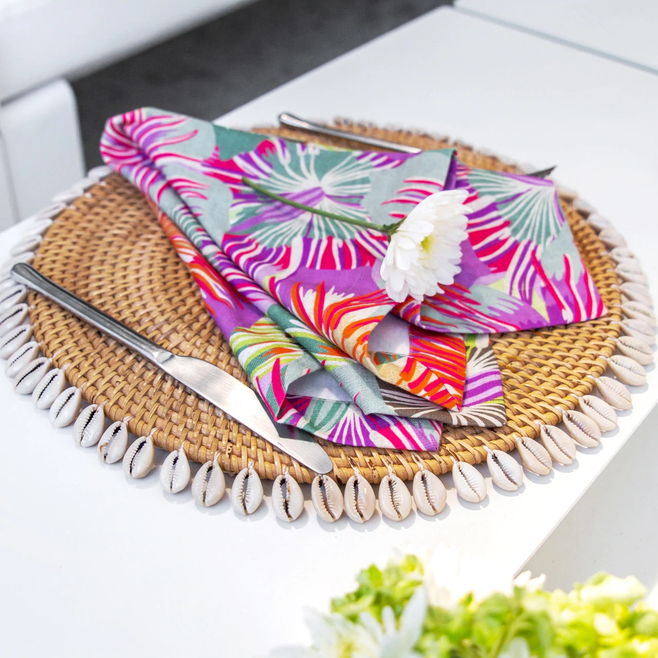 Capiz Beige Rattan and Seashell Placemats by Mode Living | Fig Linens