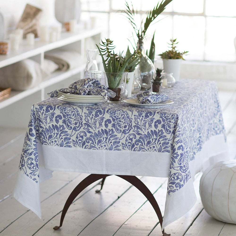 Vail White &amp; Silver Table Linens by Mode Living | Fig Linens