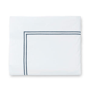 Fig Linens - Sferra Grande Hotel Bedding - White and cadet flat sheet